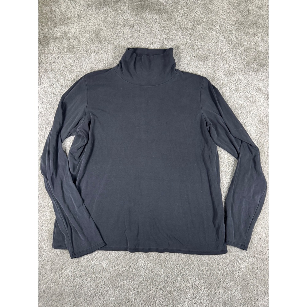 Eileen Fisher Petite Black 100% Silk Turtleneck Long Sleeve Top PL RN78121